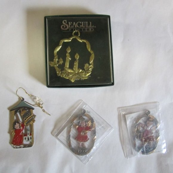 VTG SET OF 4 PEWTER CHRISTMAS ORNAMENTS, KUHN & SEAGULL - Picture 1 of 8